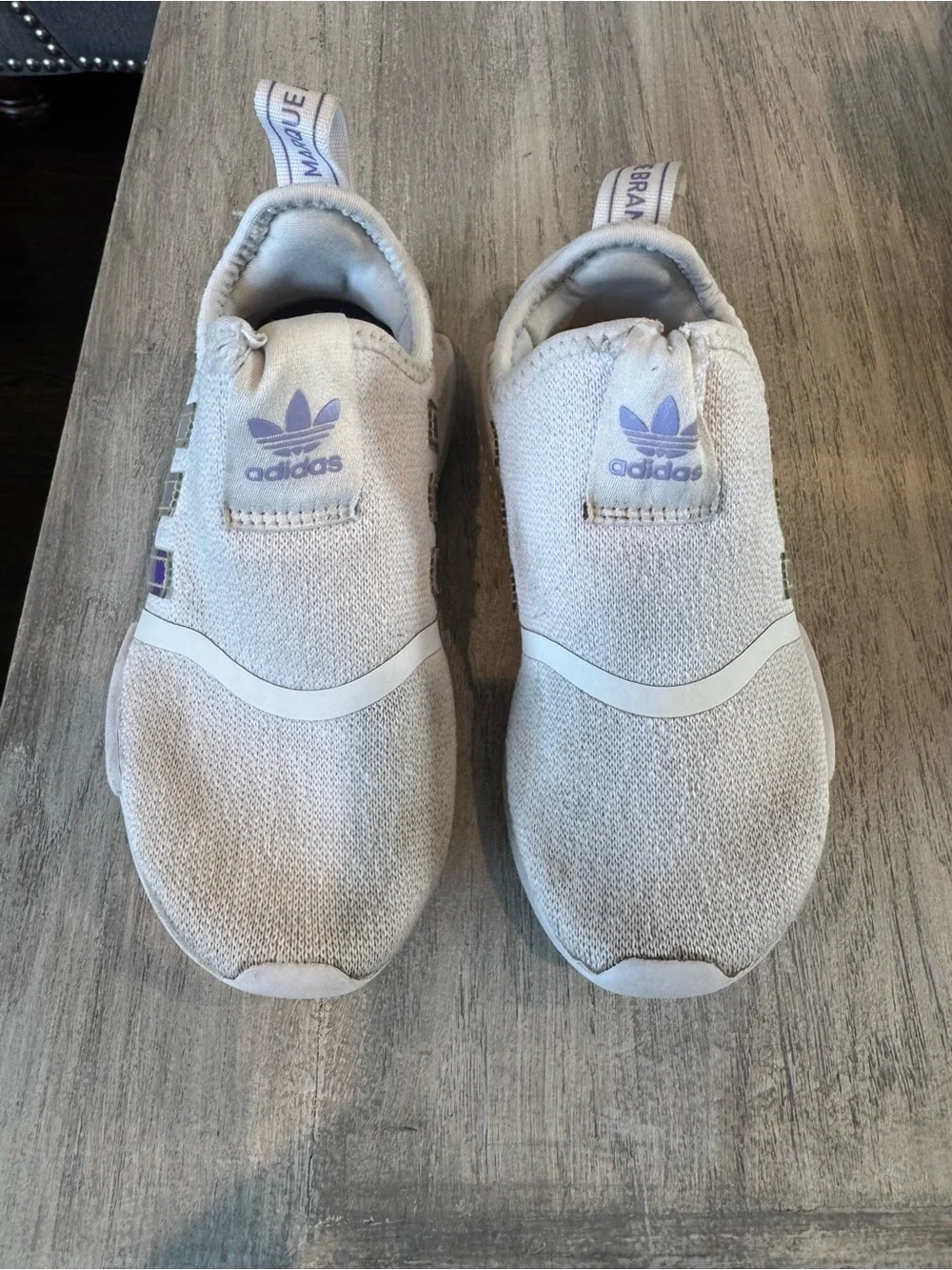 adidas Kids Slip-On Sneakers in White with Light Purple Logo
